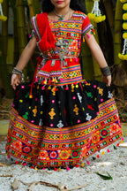 Banjara India Kutchi Emboidered Black Girls Lehenga Choli with Dupatta (CC-BTTA) - Black