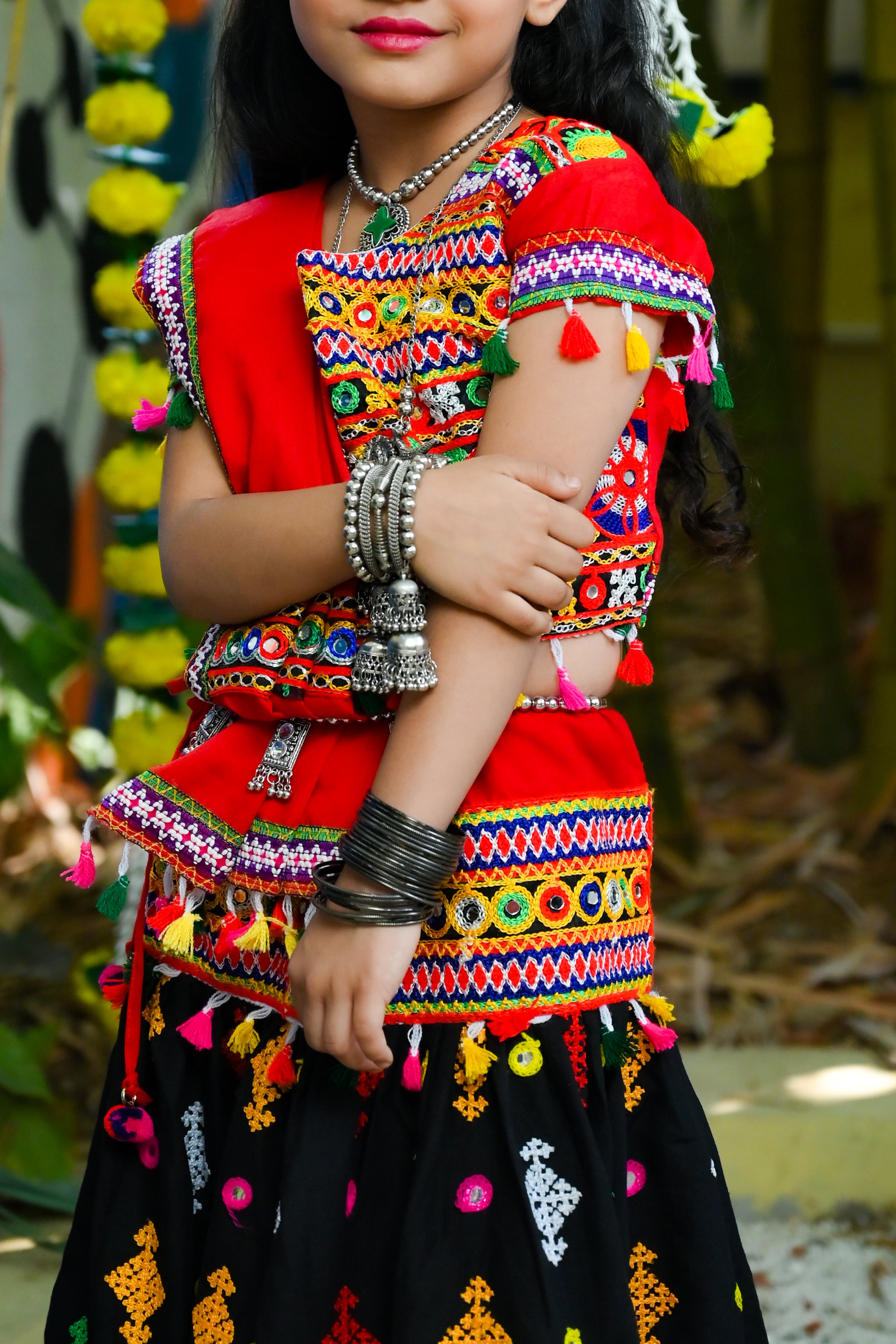 Banjara India Kutchi Emboidered Black Girls Lehenga Choli with Dupatta (CC-BTTA) - Black