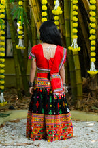 Banjara India Kutchi Emboidered Black Girls Lehenga Choli with Dupatta (CC-BTTA) - Black