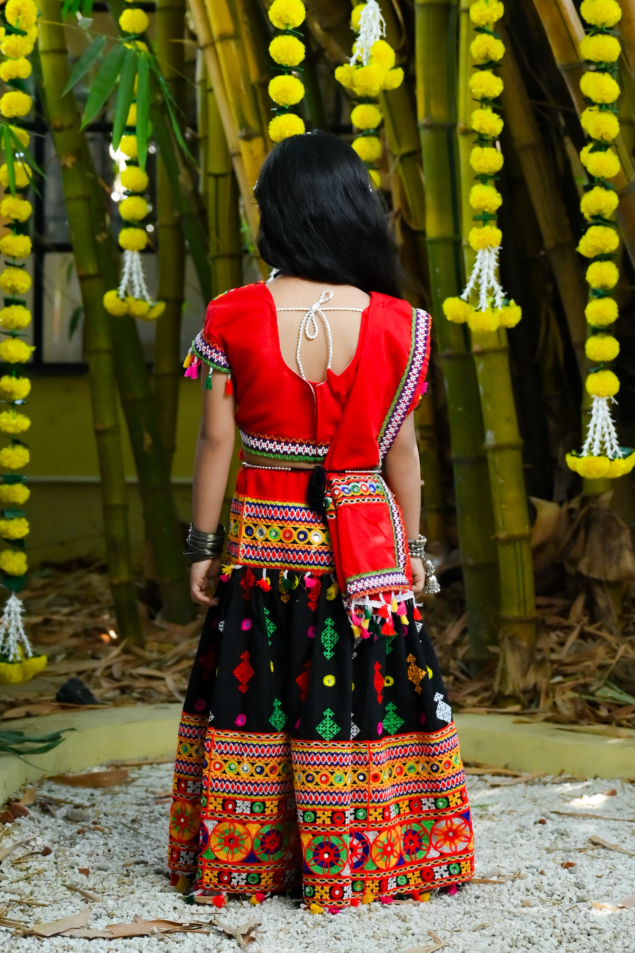 Banjara India Kutchi Emboidered Black Girls Lehenga Choli with Dupatta (CC-BTTA) - Black