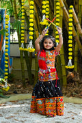 Banjara India Kutchi Emboidered Black Girls Chaniya Choli with Dupatta (CC-RSGL) - Black