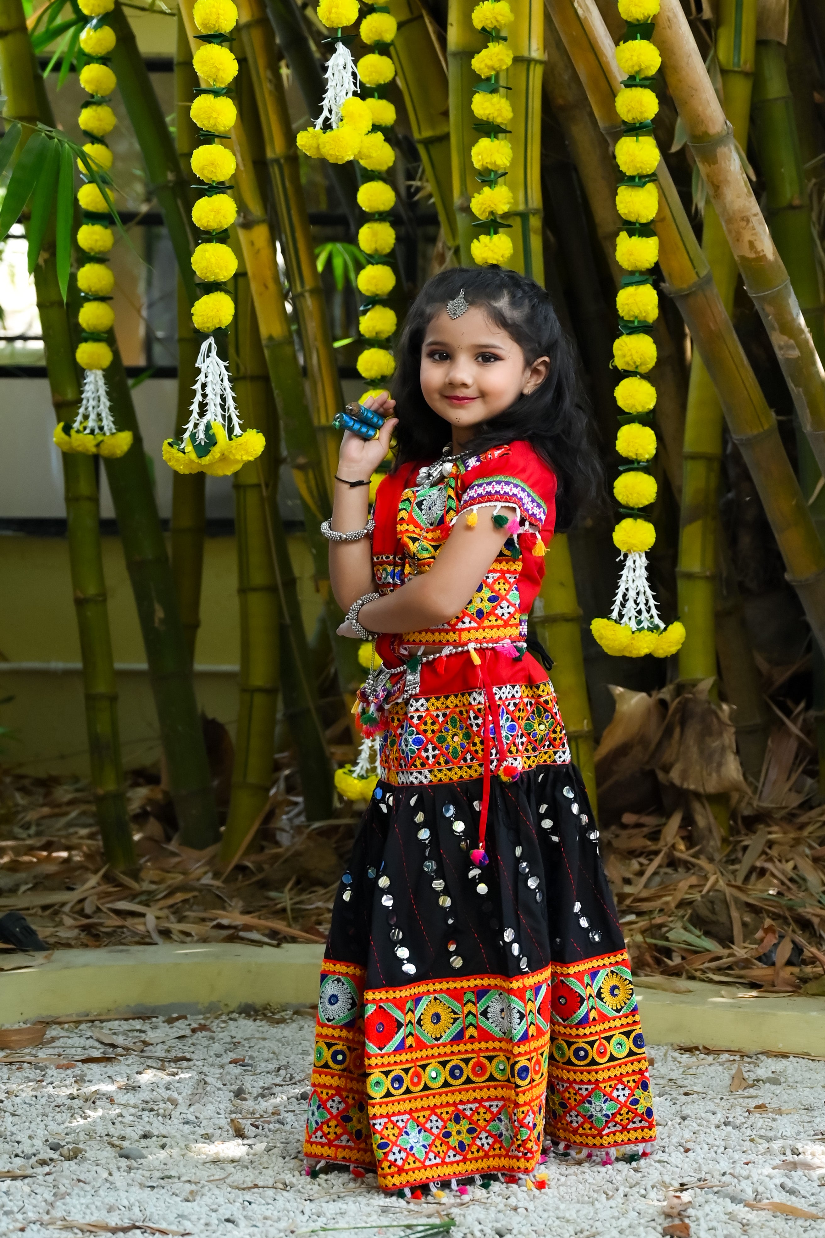 Banjara India Kutchi Emboidered Black Girls Chaniya Choli with Dupatta (CC-RSGL) - Black