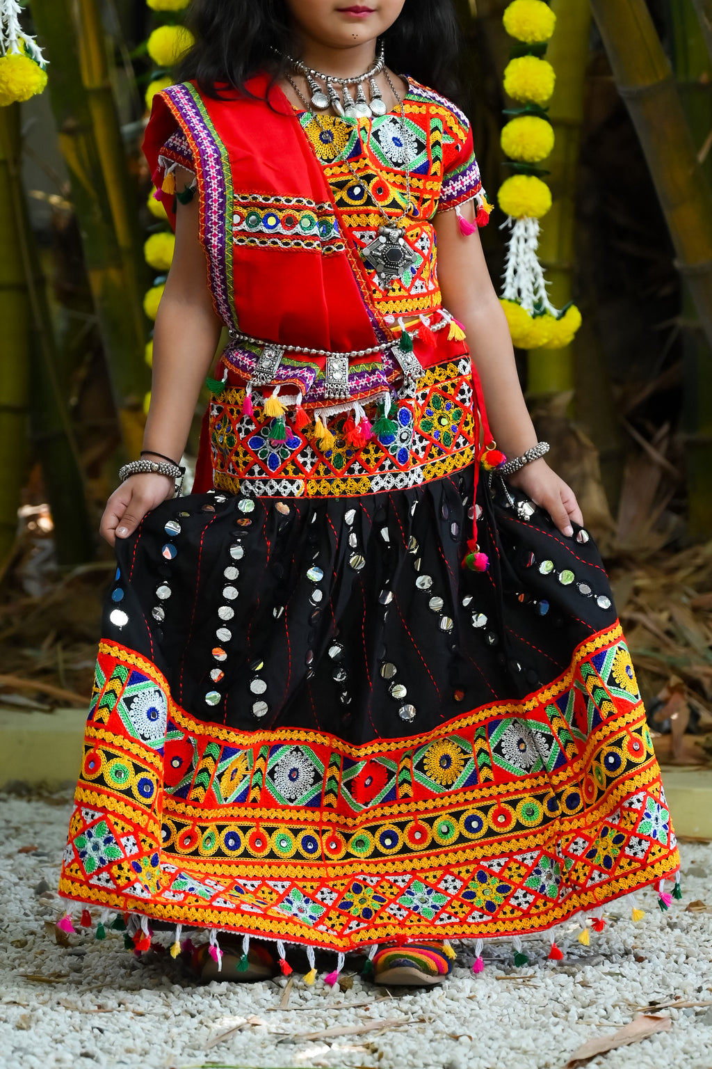 Banjara India Kutchi Emboidered Black Girls Chaniya Choli with Dupatta (CC-RSGL) - Black