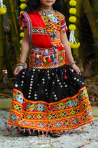 Banjara India Kutchi Emboidered Black Girls Chaniya Choli with Dupatta (CC-RSGL) - Black