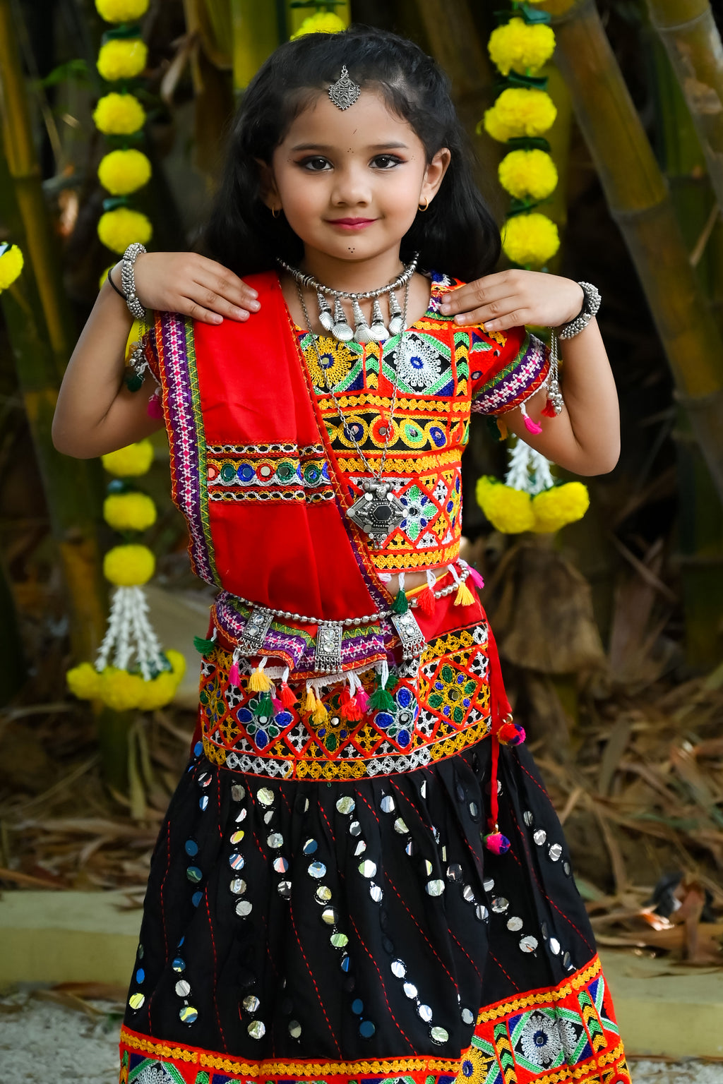 Banjara India Kutchi Emboidered Black Girls Chaniya Choli with Dupatta (CC-RSGL) - Black