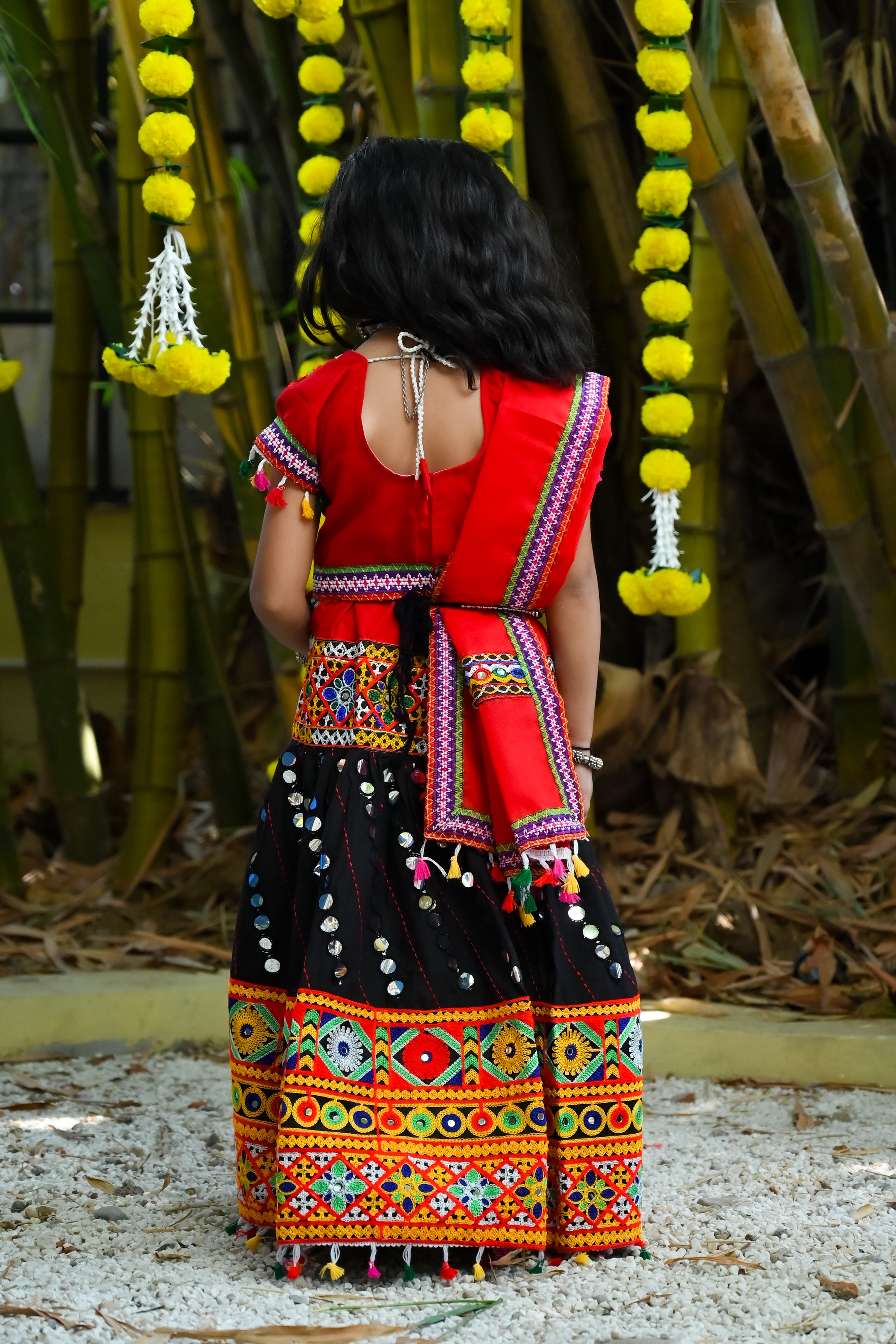 Banjara India Kutchi Emboidered Black Girls Chaniya Choli with Dupatta (CC-RSGL) - Black