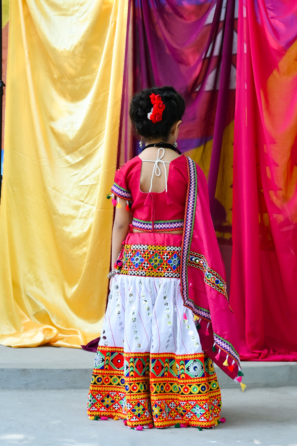 Banjara India Kutchi Emboidered White Girls Chaniya Choli with Dupatta (CC-RSGL) - WHITE