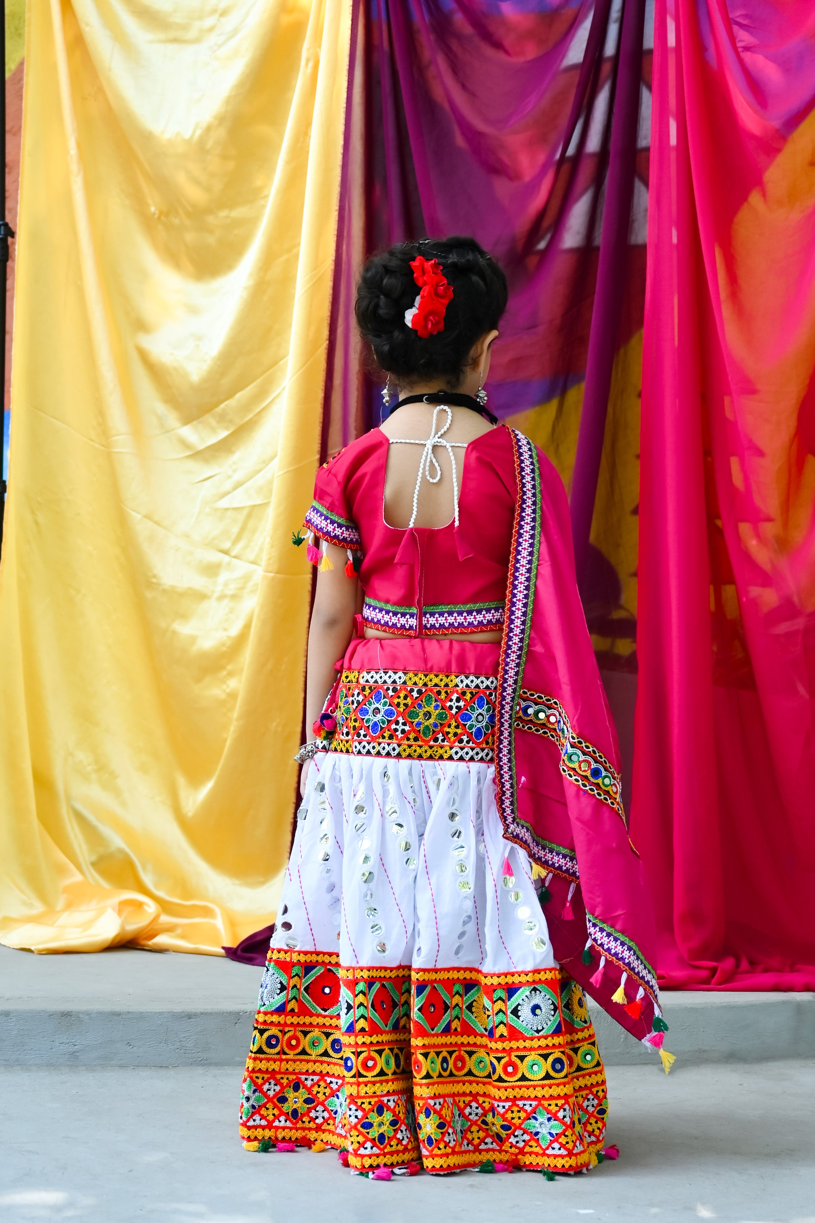 Banjara India Kutchi Emboidered White Girls Chaniya Choli with Dupatta (CC-RSGL) - WHITE