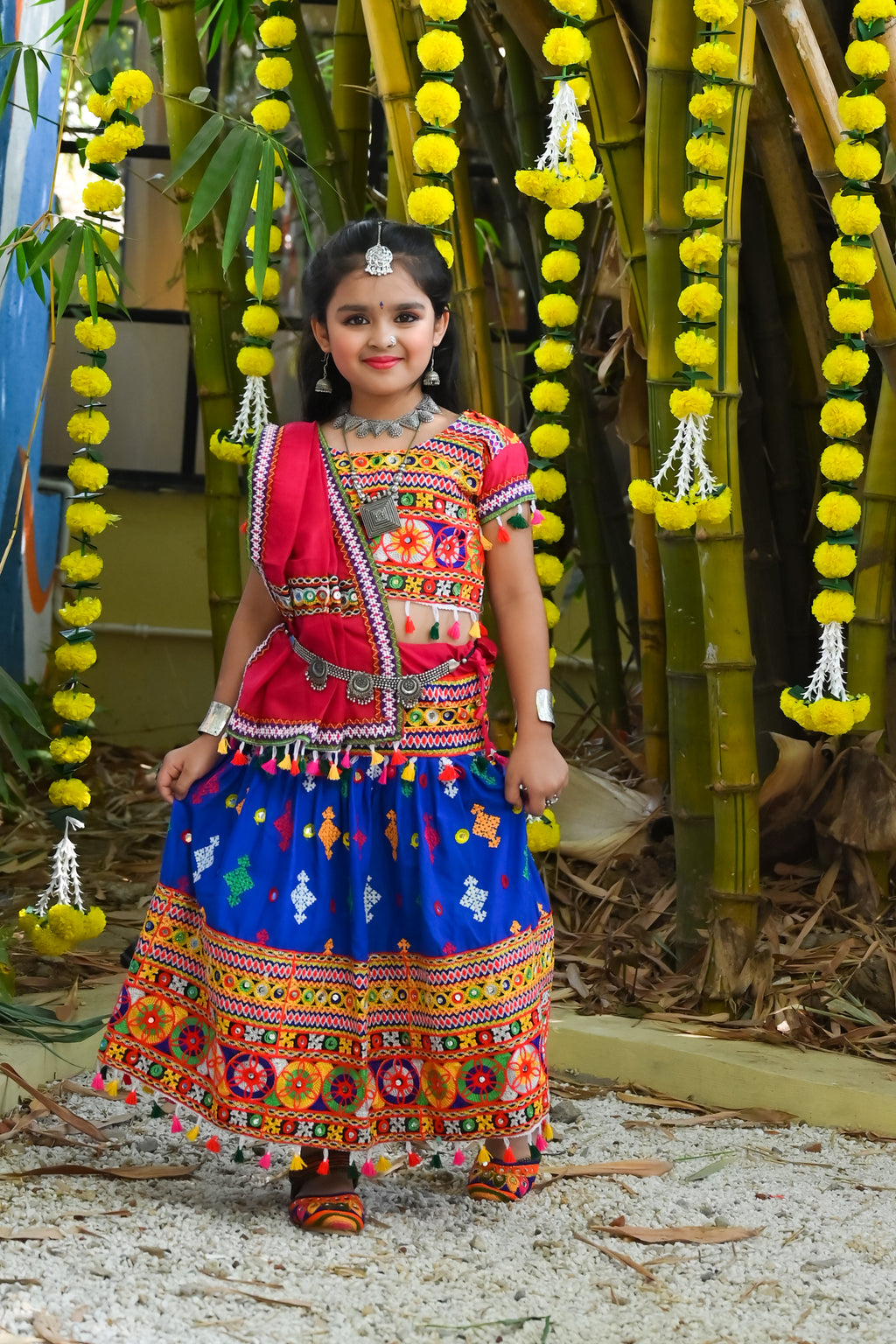 Banjara India Kutchi Emboidered Blue Girls Lehenga Choli with Dupatta (CC-BTTA) - Blue