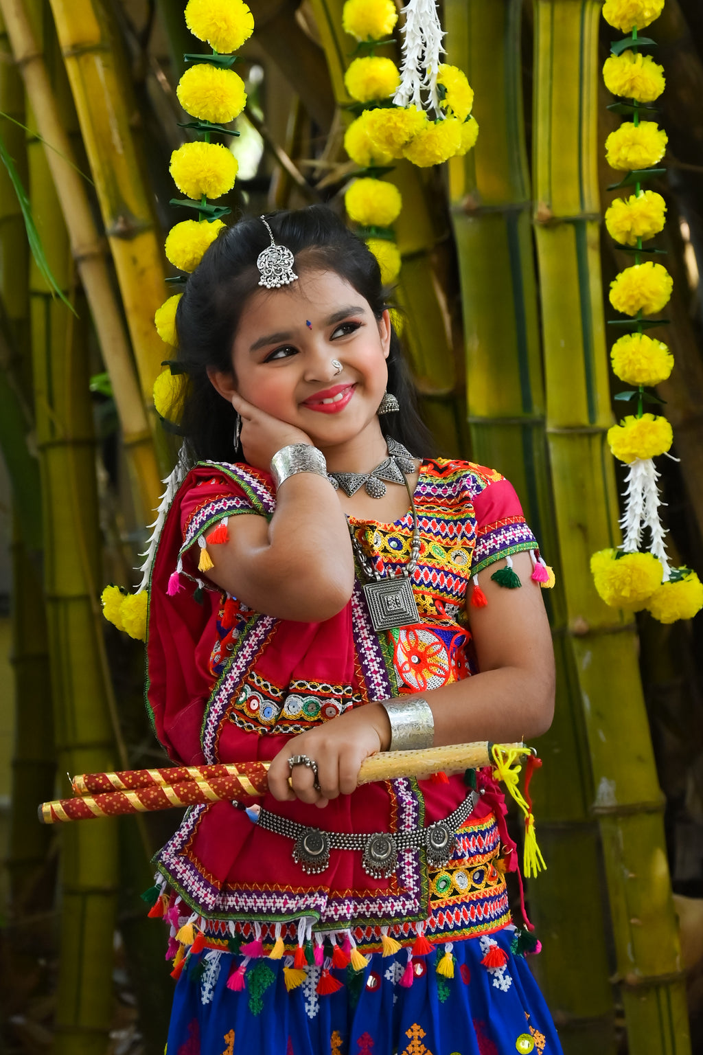 Banjara India Kutchi Emboidered Blue Girls Lehenga Choli with Dupatta (CC-BTTA) - Blue