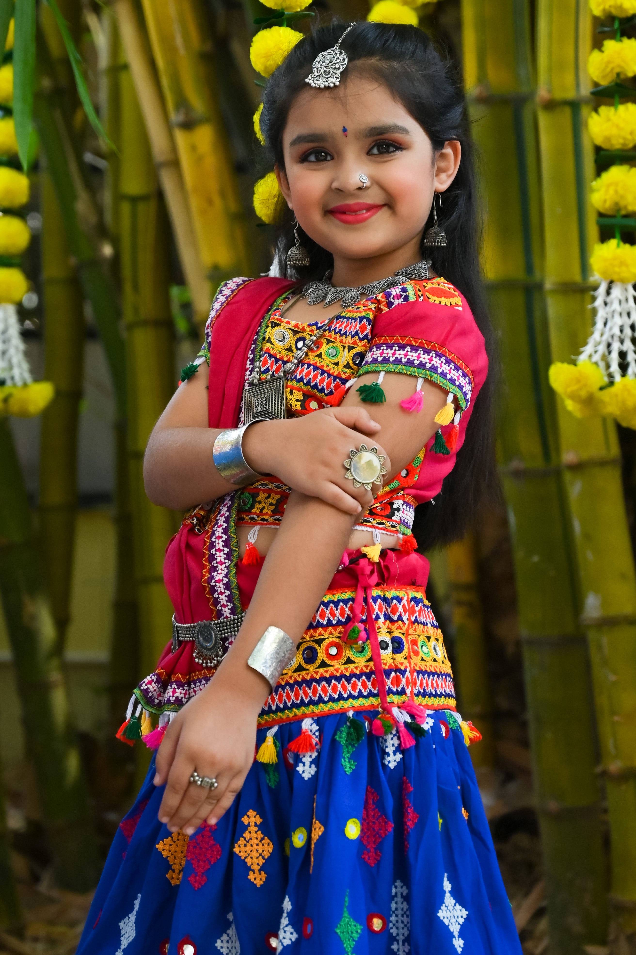 Banjara India Kutchi Emboidered Blue Girls Lehenga Choli with Dupatta (CC-BTTA) - Blue