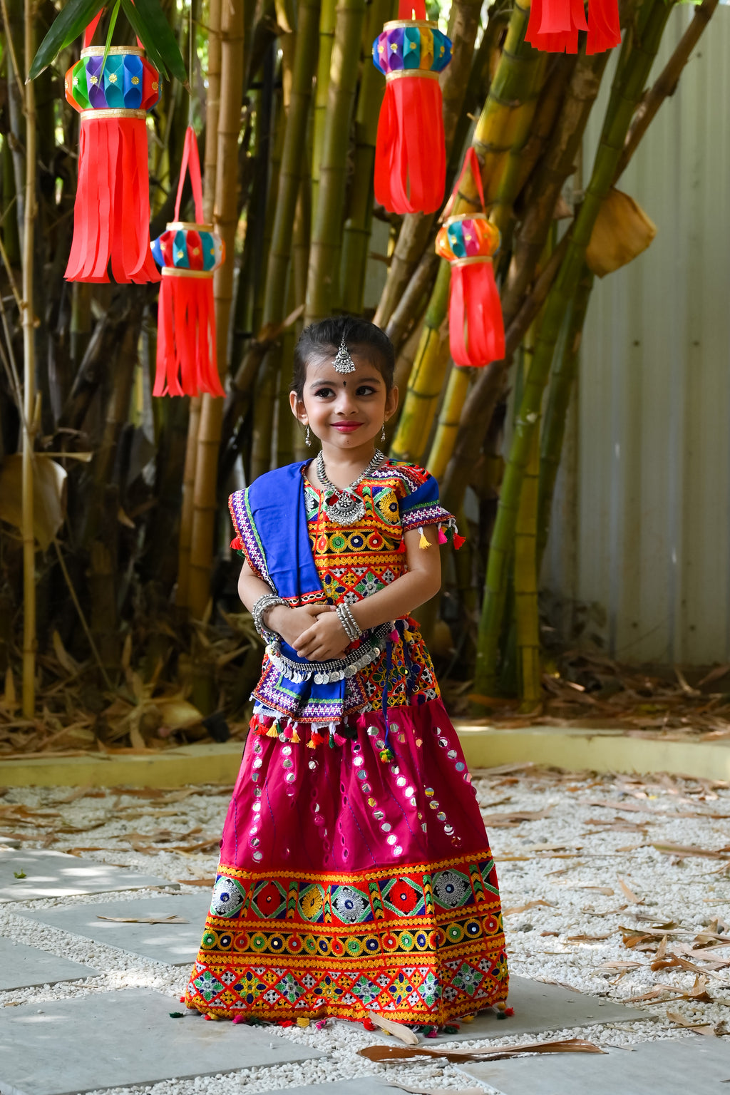 Banjara India Kutchi Emboidered Pink Girls Chaniya Choli with Dupatta (CC-RSGL) - Pink
