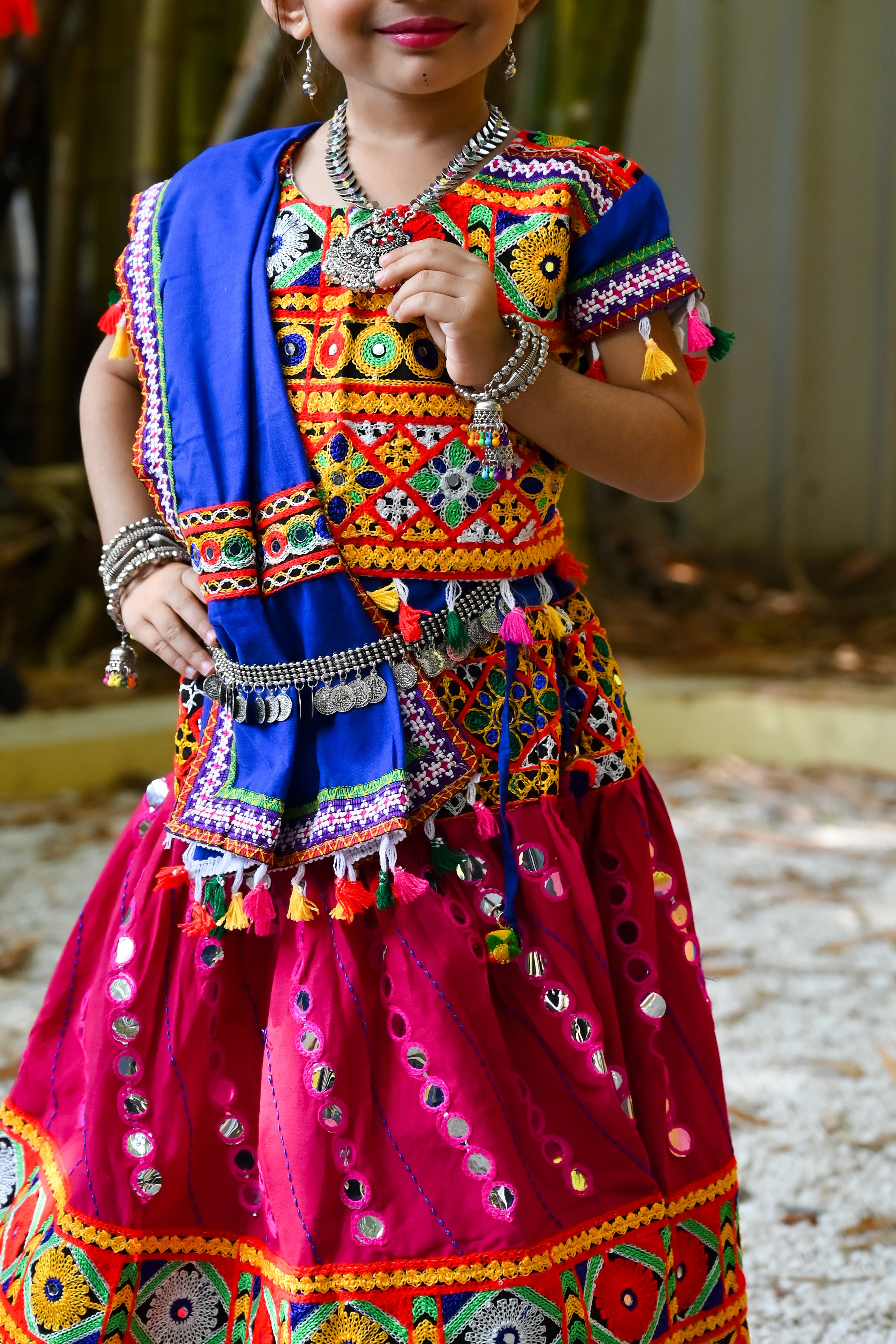 Banjara India Kutchi Emboidered Pink Girls Chaniya Choli with Dupatta (CC-RSGL) - Pink