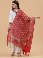 Banarasi Silk Zari work Dupatta-Red (SILK-FLR-DARK-Red)