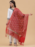 Banarasi Silk Zari work Dupatta-Red (SILK-FLR-DARK-Red)