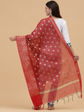 Banarasi Silk Zari work Dupatta-Red (SILK-FLR-DARK-Red)