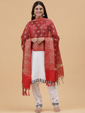 Banarasi Silk Zari work Dupatta-Red (SILK-FLR-DARK-Red)