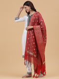 Banarasi Silk Zari work Dupatta-Red (SILK-FLR-DARK-Red)