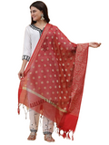 Banarasi Silk Zari work Dupatta-Red (SILK-FLR-DARK-Red)