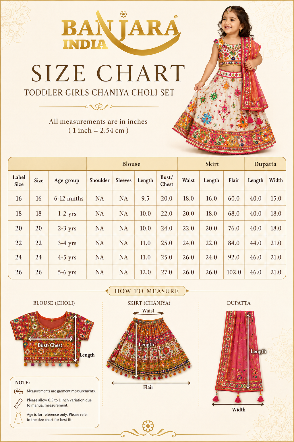 Banjara India Kutchi Embroidered Girls Chaniya Choli with Dupatta (CC-ButtaWork) - White
