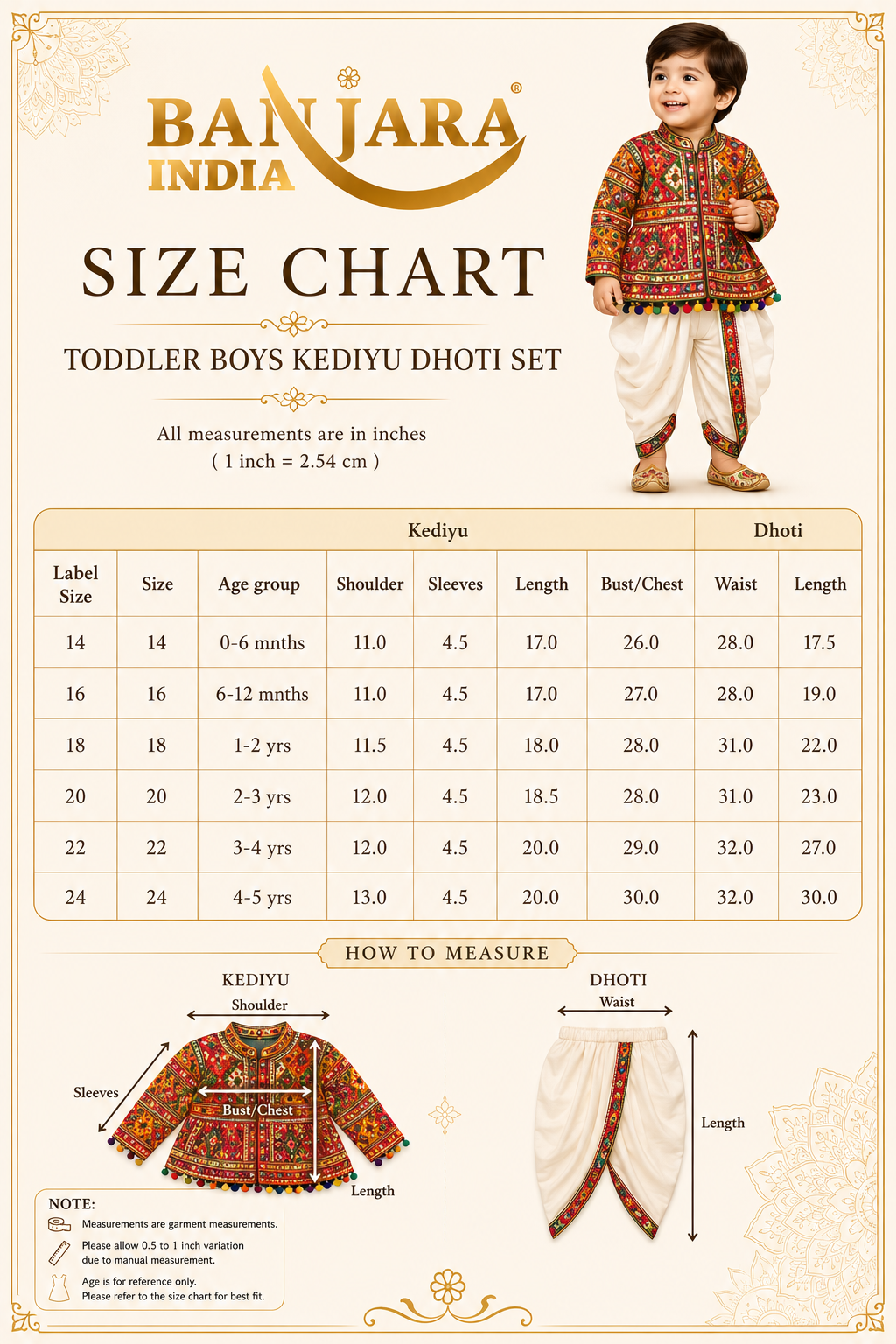 Banjara India Cotton Kutch Work Embroidered Kids Kediyu & Dhoti Set with Headband (KKD-Krishna)-Orange