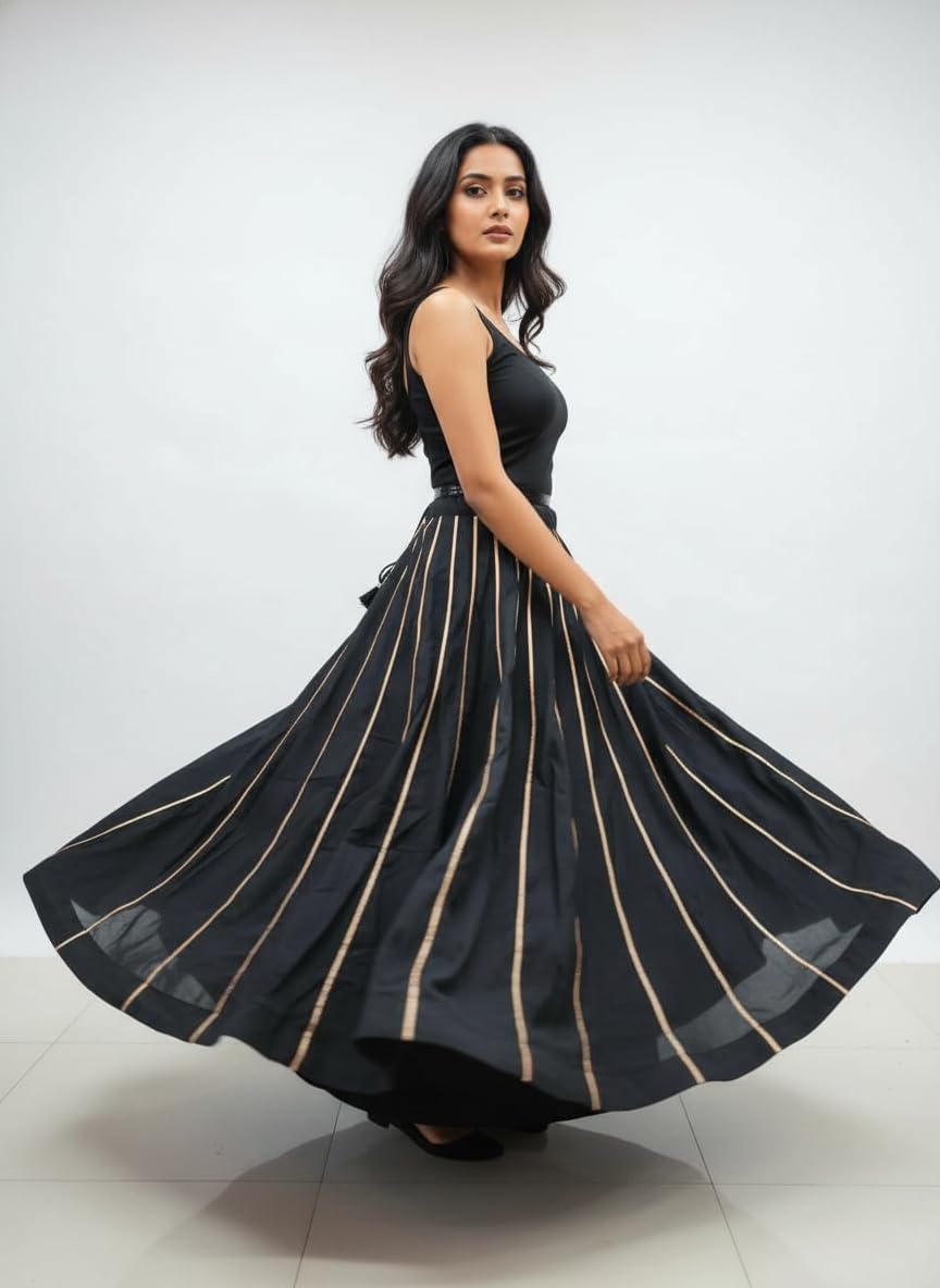 Banjara India Black Roman Silk Kali Skirt/Chaniya – Skirt-GoldenKali- Black