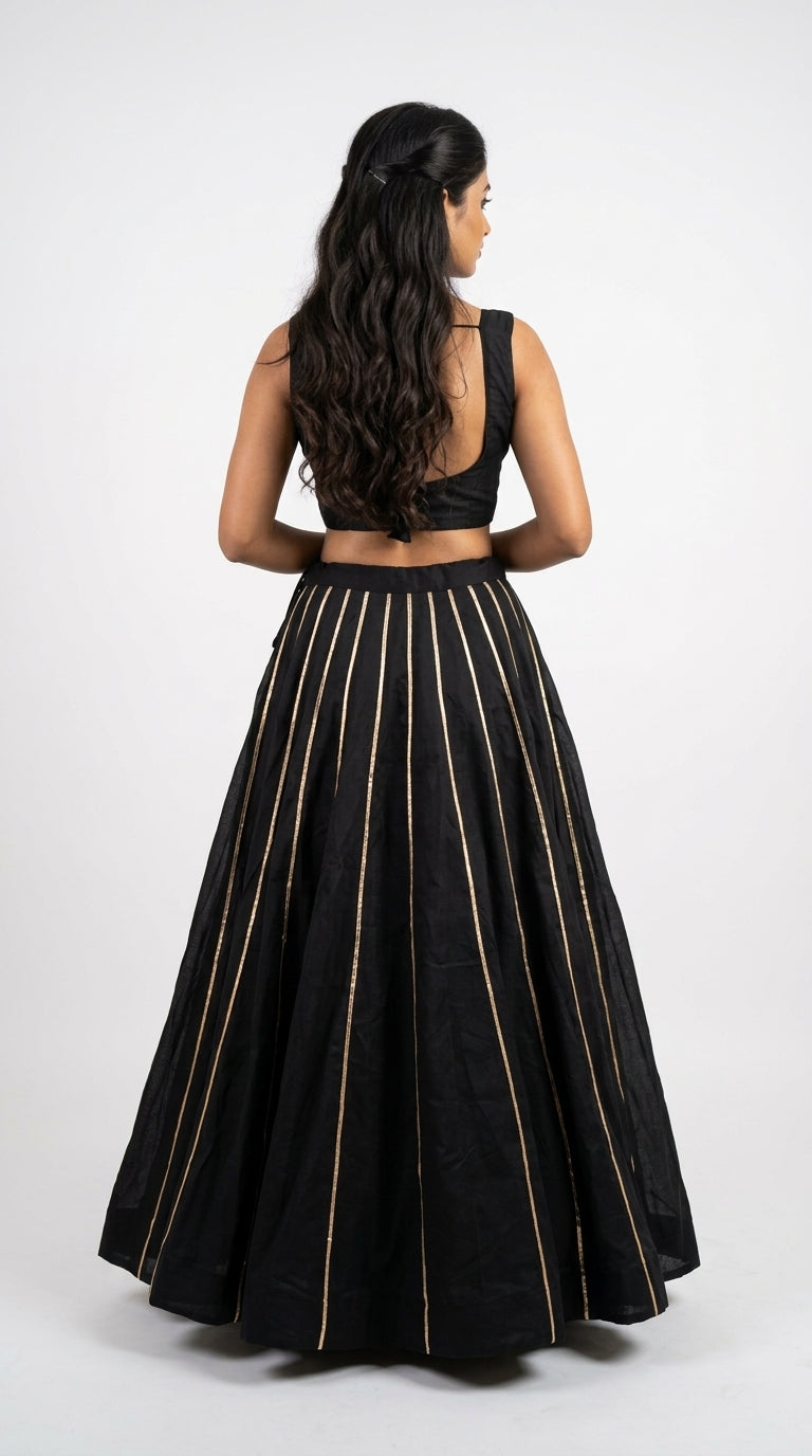 Banjara India Black Roman Silk Kali Skirt/Chaniya – Skirt-GoldenKali- Black