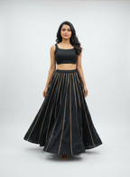 Banjara India Black Roman Silk Kali Skirt/Chaniya – Skirt-GoldenKali- Black