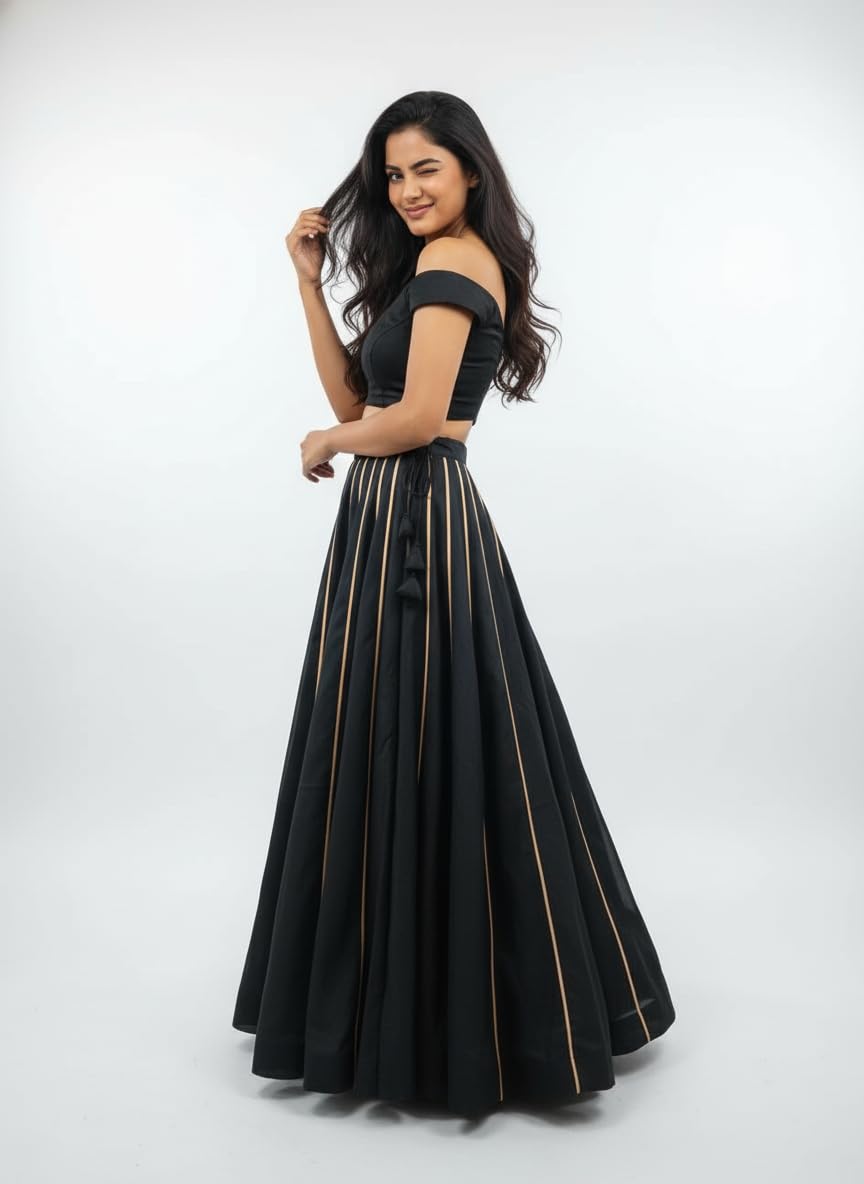 Banjara India Black Roman Silk Kali Skirt/Chaniya – Skirt-GoldenKali- Black