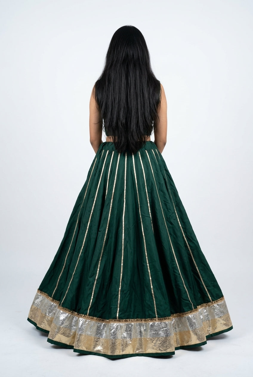Banjara India Black Premium Rayon Kali Skirt/Chaniya – Skirt-Sona Chandi- Bottle Green