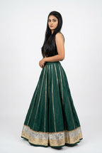 Banjara India Black Premium Rayon Kali Skirt/Chaniya – Skirt-Sona Chandi- Bottle Green