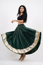 Banjara India Black Premium Rayon Kali Skirt/Chaniya – Skirt-Sona Chandi- Bottle Green