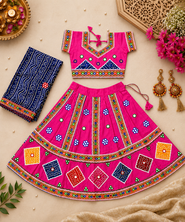 Banjara India Kutchi Embroidered Girls Chaniya Choli with Dupatta (CC-CHN) - Pink