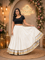 Banjara India Black Premium Rayon Kali Skirt/Chaniya – Skirt-Sona Chandi- Off-White