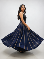 Banjara India Black Roman Silk Kali Skirt/Chaniya – Skirt-GoldenKali-Oxford Blue
