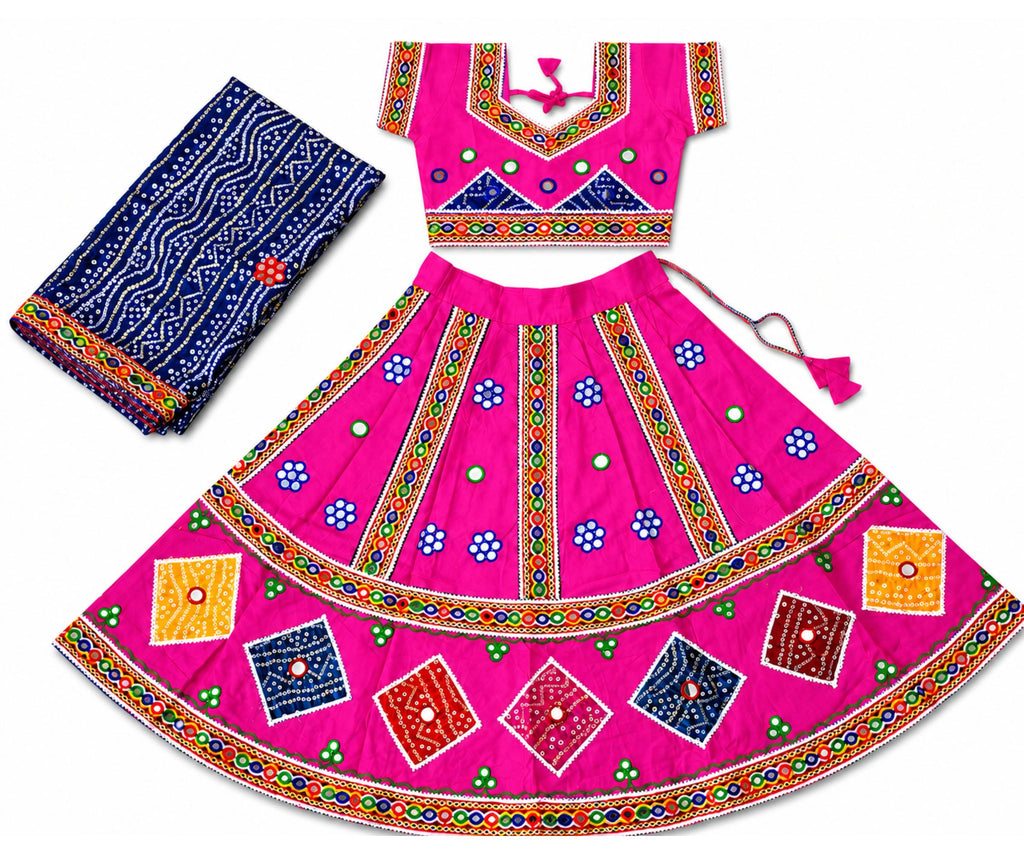 Banjara India Kutchi Embroidered Girls Chaniya Choli with Dupatta (CC-CHN) - Pink