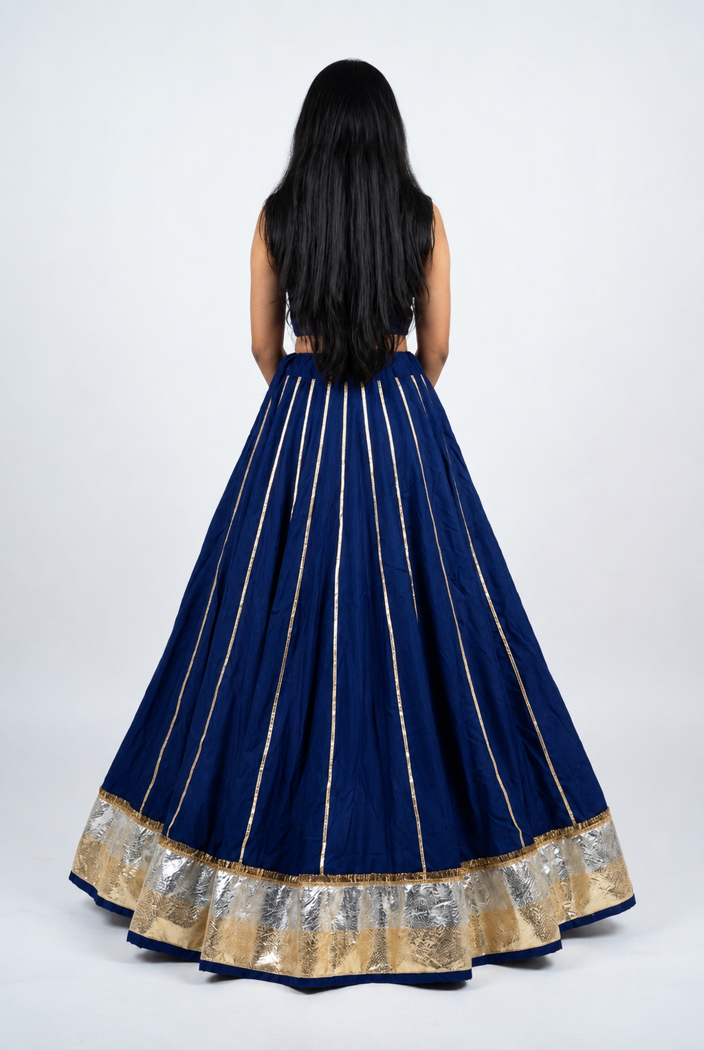 Banjara India Black Premium Rayon Kali Skirt/Chaniya – Skirt-Sona Chandi-Oxford Blue