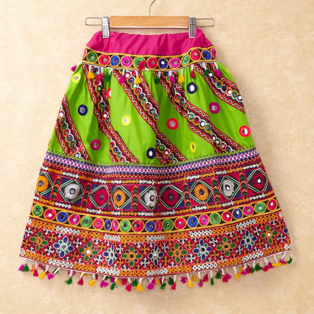 Banjara India Kutchi Emboidered Green Girls Chaniya Choli with Dupatta (CC-WAVE) - Green