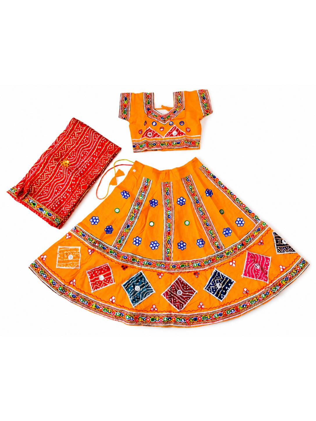 Banjara India Kutchi Embroidered Girls Chaniya Choli with Dupatta (CC-CHN) - Orange