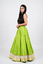Banjara India Black Premium Rayon Kali Skirt/Chaniya – Skirt-Sona Chandi- Lime Green