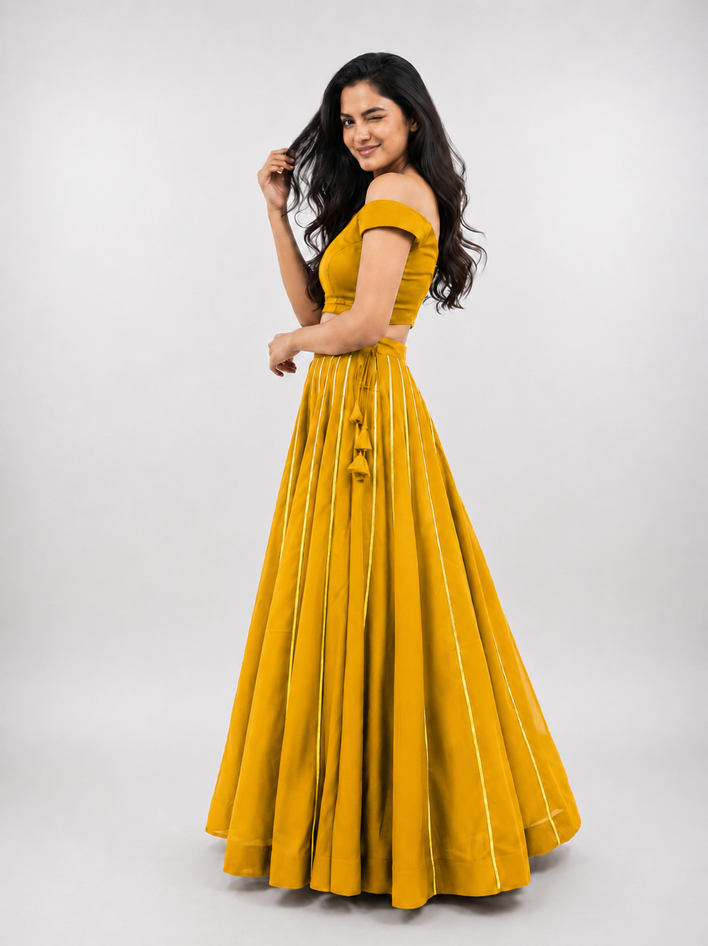 Banjara India Black Roman Silk Kali Skirt/Chaniya – Skirt-GoldenKali-Mustard Yellow