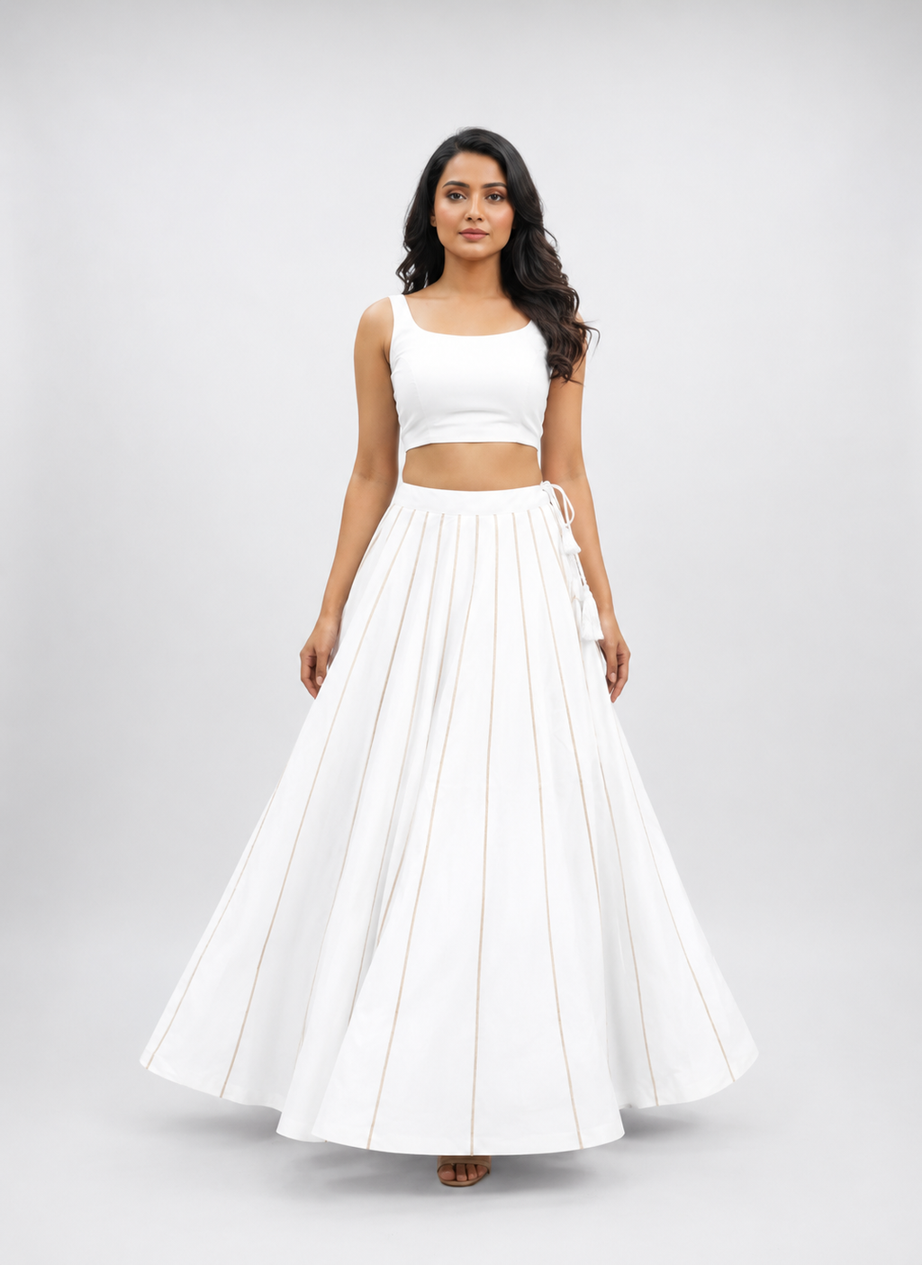 Banjara India Black Roman Silk Kali Skirt/Chaniya – Skirt-GoldenKali- White