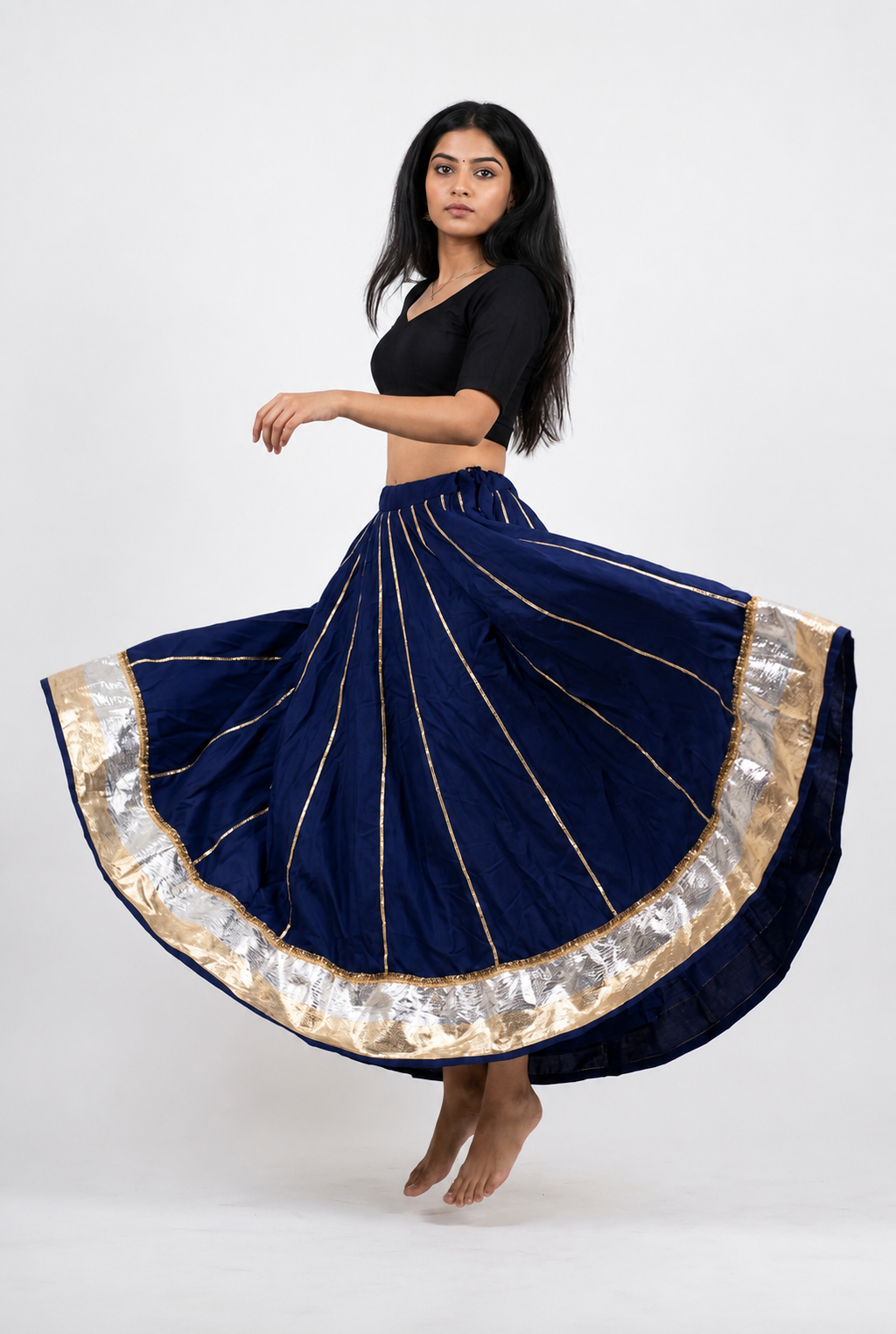 Banjara India Black Premium Rayon Kali Skirt/Chaniya – Skirt-Sona Chandi-Oxford Blue