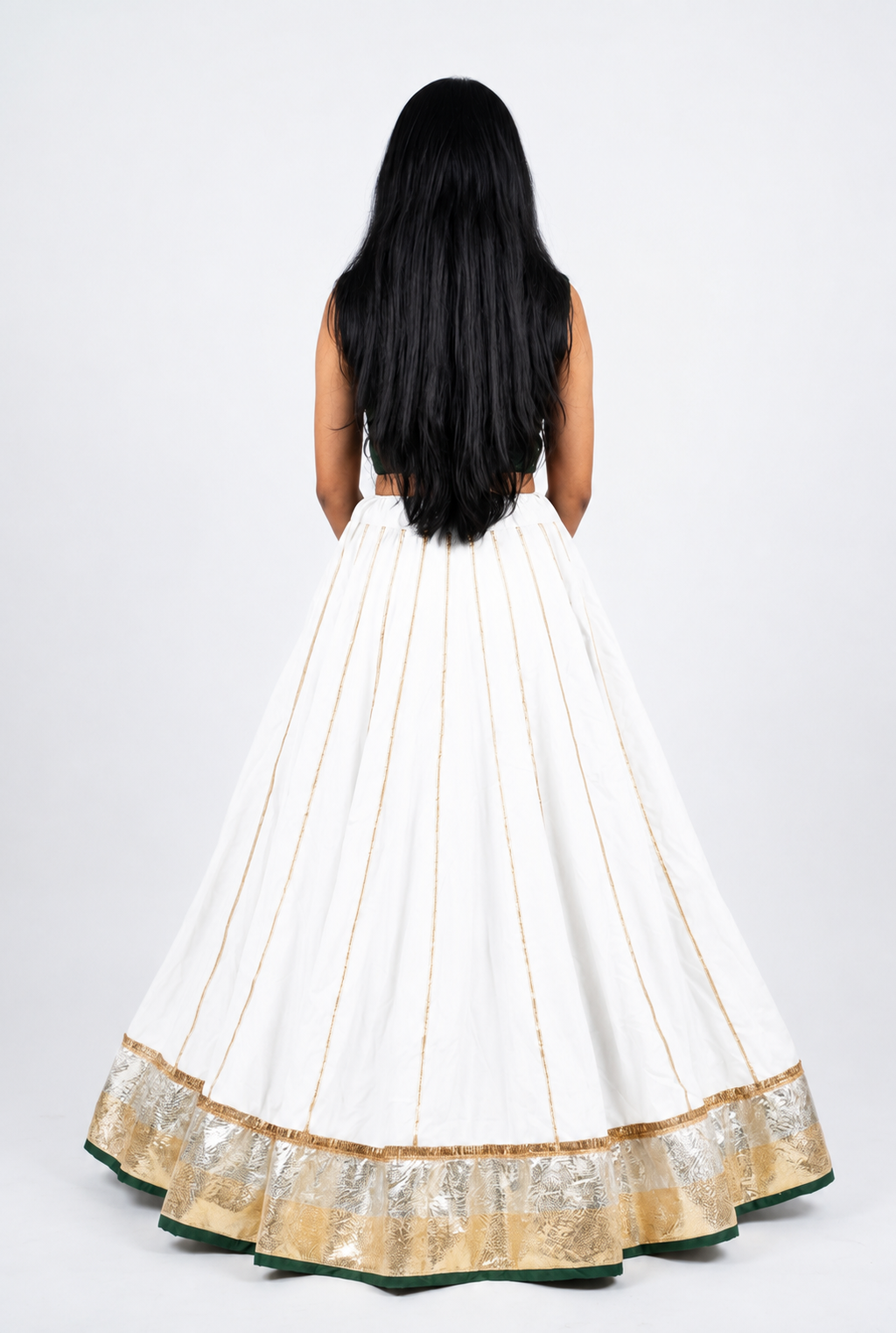 Banjara India Black Premium Rayon Kali Skirt/Chaniya – Skirt-Sona Chandi- White