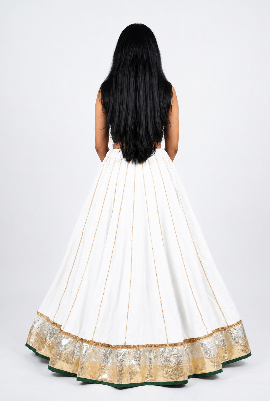 Banjara India Black Premium Rayon Kali Skirt/Chaniya – Skirt-Sona Chandi- White