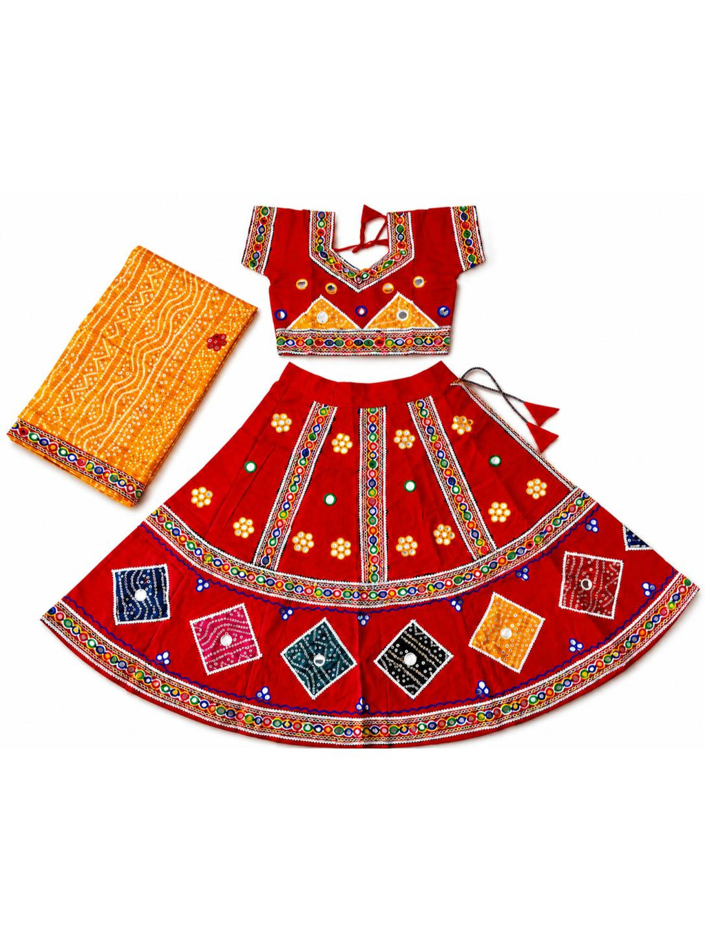 Banjara India Kutchi Embroidered Girls Chaniya Choli with Dupatta (CC-CHN) - Red