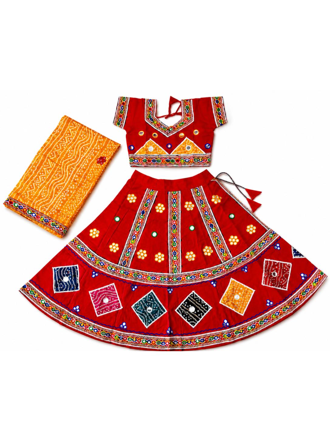Banjara India Kutchi Embroidered Girls Chaniya Choli with Dupatta (CC-CHN) - Red
