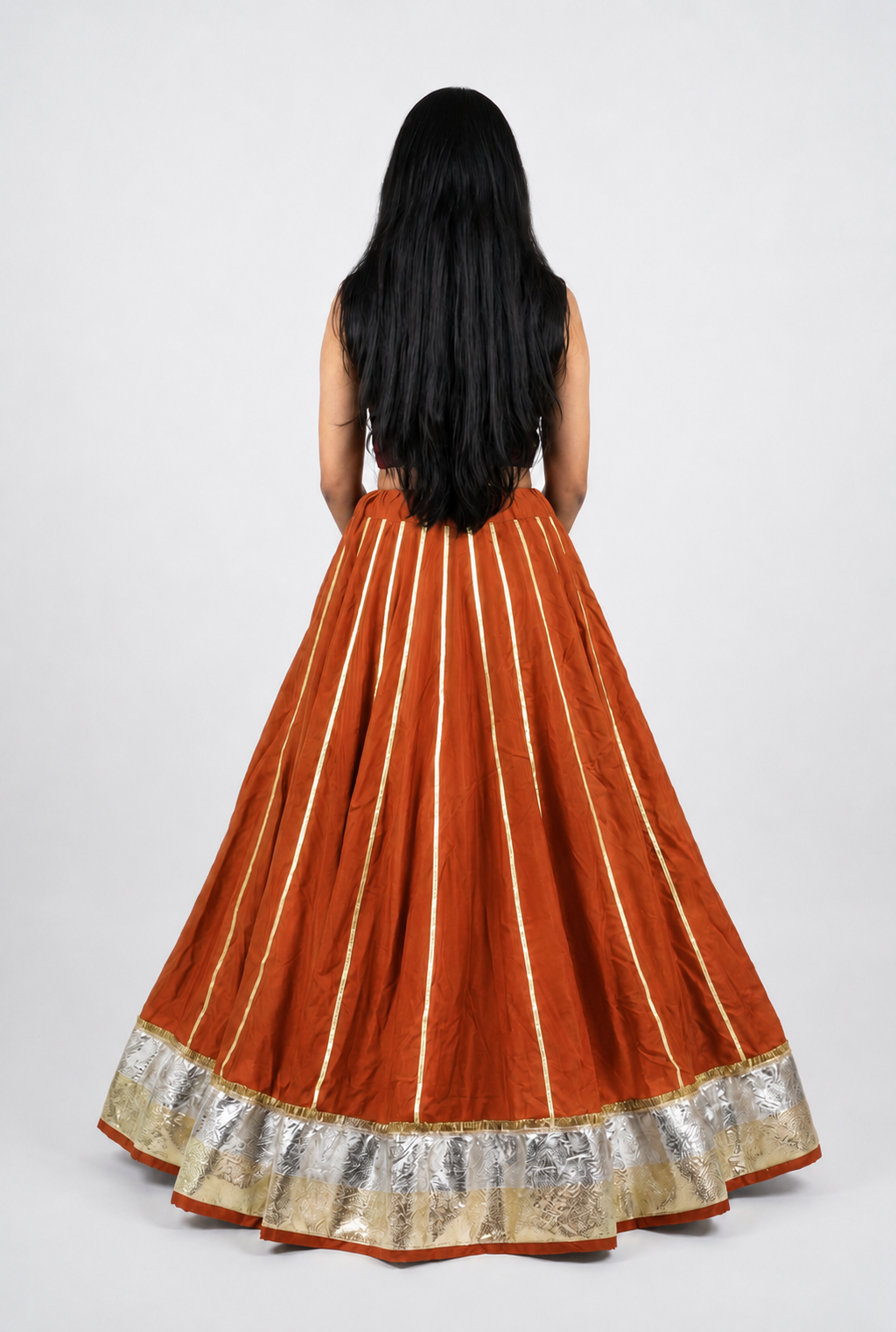 Banjara India Black Premium Rayon Kali Skirt/Chaniya – Skirt-Sona Chandi- Rust