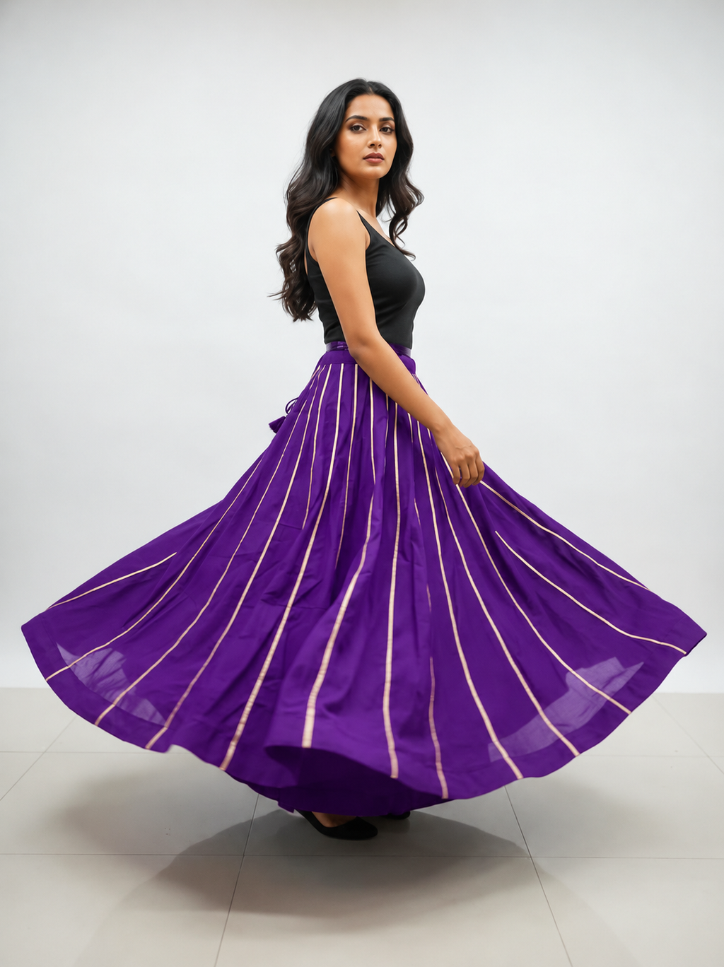 Banjara India Black Roman Silk Kali Skirt/Chaniya – Skirt-GoldenKali-Purple