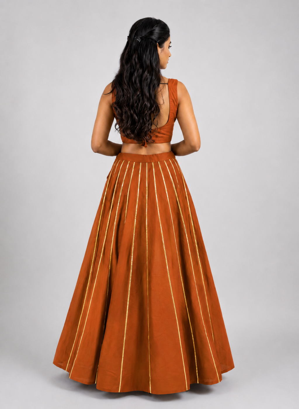 Banjara India Black Roman Silk Kali Skirt/Chaniya – Skirt-GoldenKali-Rust Orange